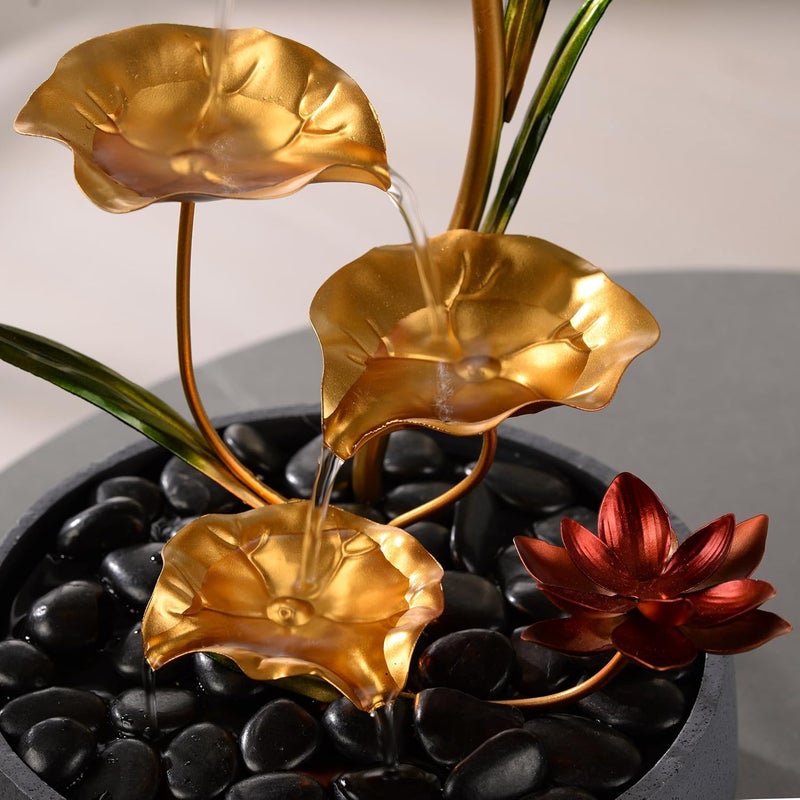 Haobos Indoor Tabletop Fountain Exquisite Meditation Desk Water Fountain Decorative Zen,4-Tier Lotus Desk Fountain,Home/Office Decor Housewarming Gift for Mom（23154） - Image 4